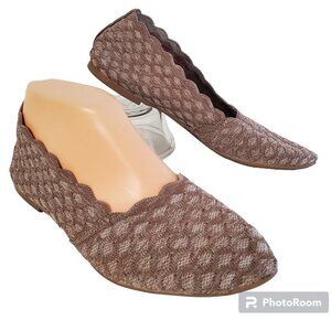 SKECHERS Cleo Honeycomb Dark Taupe Air-Cooled Memory Foam Ballet Flat Sz 8/38
